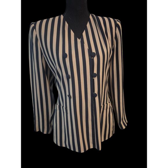 Vintage Power Dressing : KASPER ASL 80/90's Striped Double Breasted Blazer Sz 4P - Picture 1 of 8